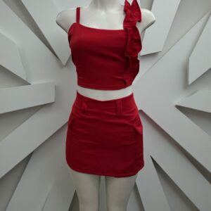Conjunto Feminino Cropped e Short-Saia Pink Neon com Strass | Balada e Verão