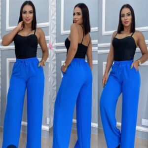 Calça DUNA  Wide Leg/Pantalona Tecido Leve | Cintura Alta e Elástico | Cores Variadas